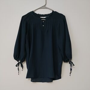 LC Lauren Conrad Dark Blue Blouse with Tie Sleeves